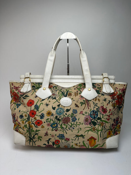 Vintage Gucci Flora Canvas Tote Bag Multicolor
