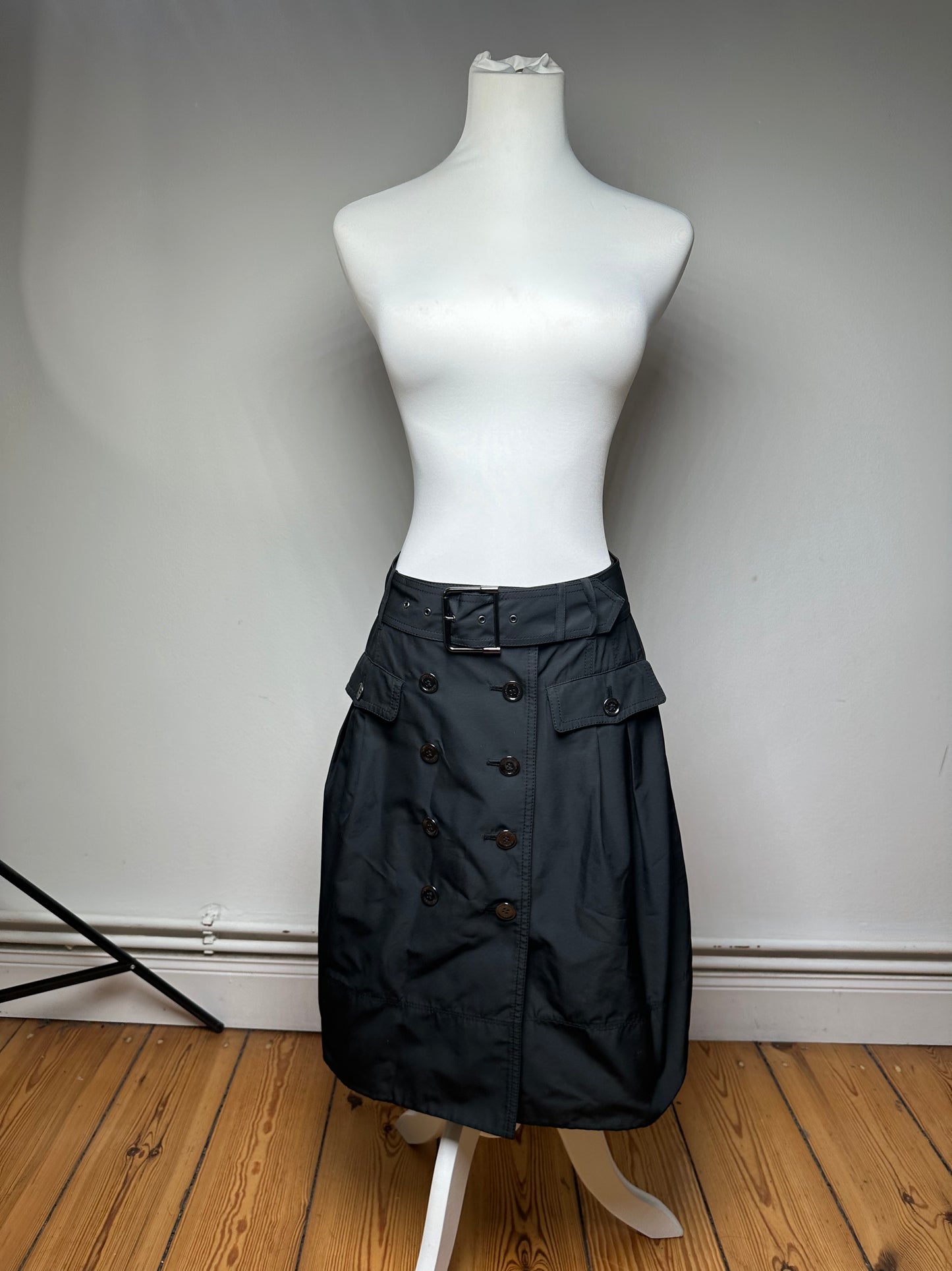 Vintage Burberry Polyester Belt Skirt Black M