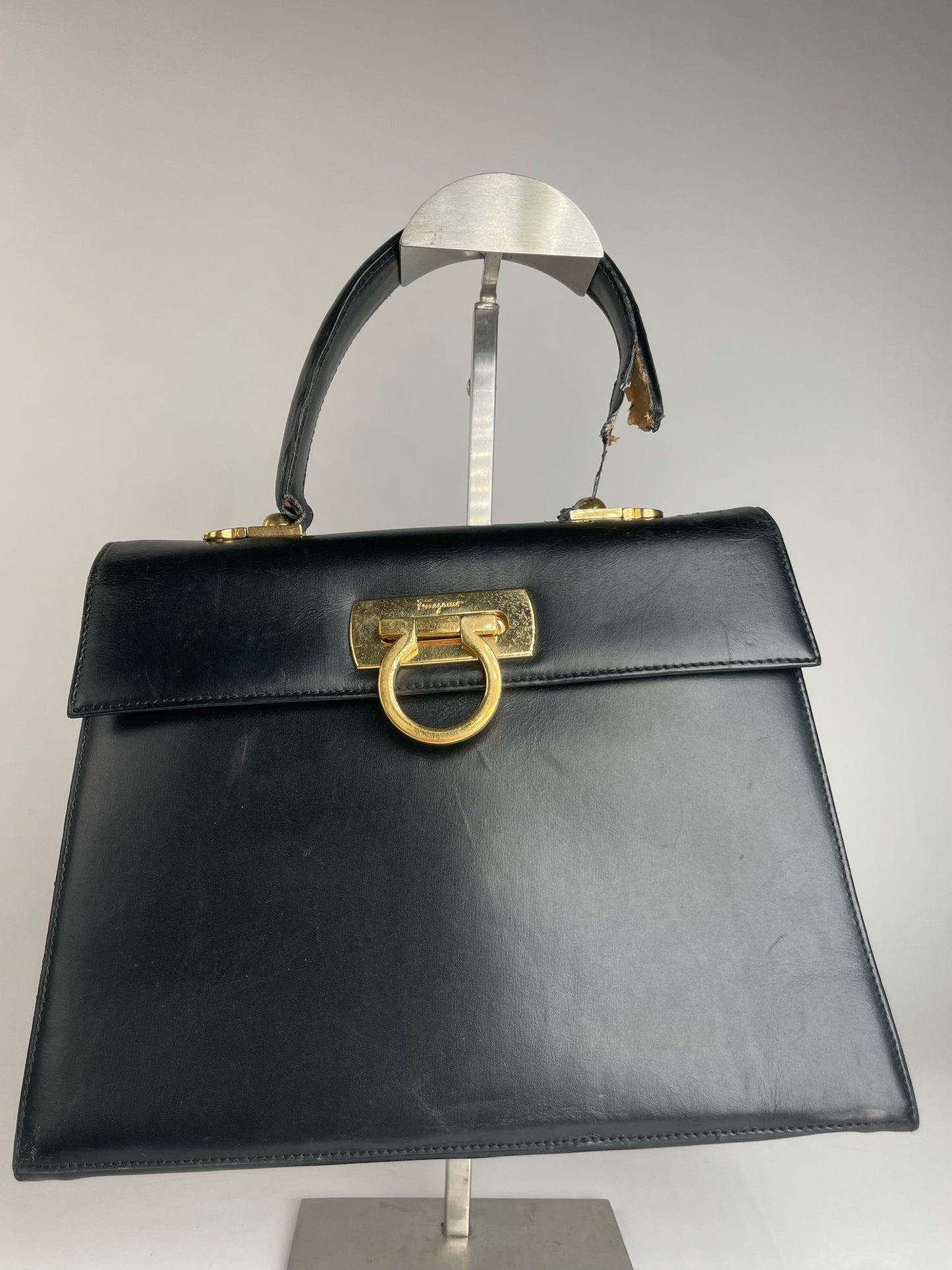 Vintage Salvatore Ferragamo Leather Handbag Black