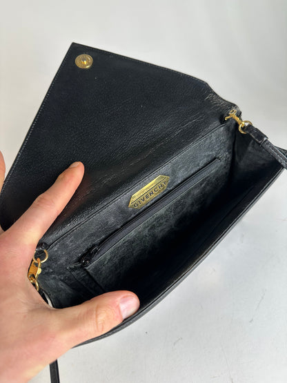 Vintage Givenchy Asymetric Leather Shoulder Bag Black