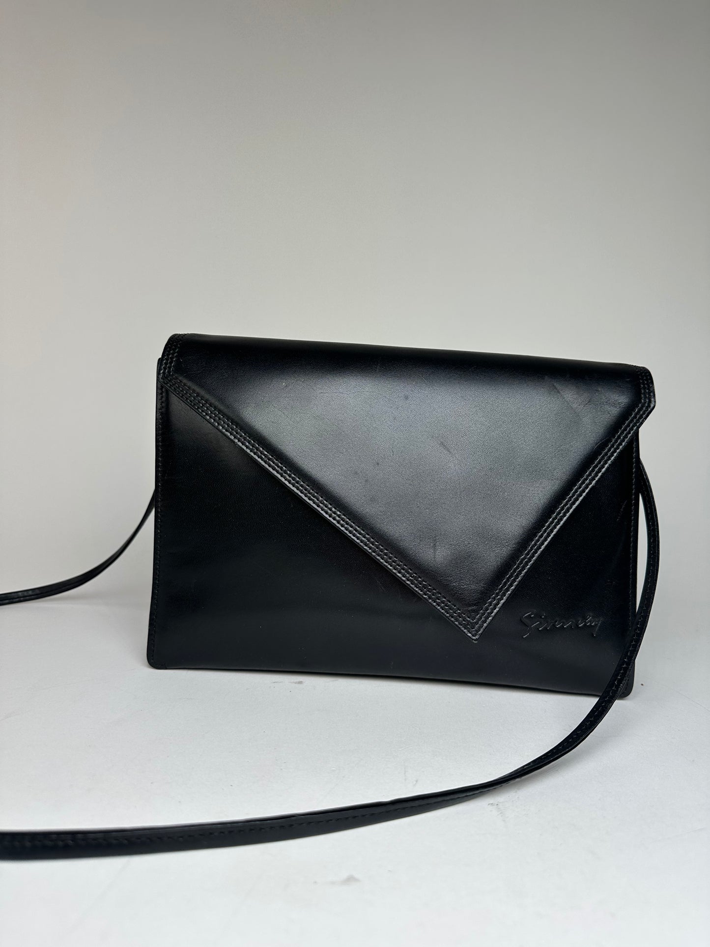 Vintage Givenchy Asymetric Leather Shoulder Bag Black