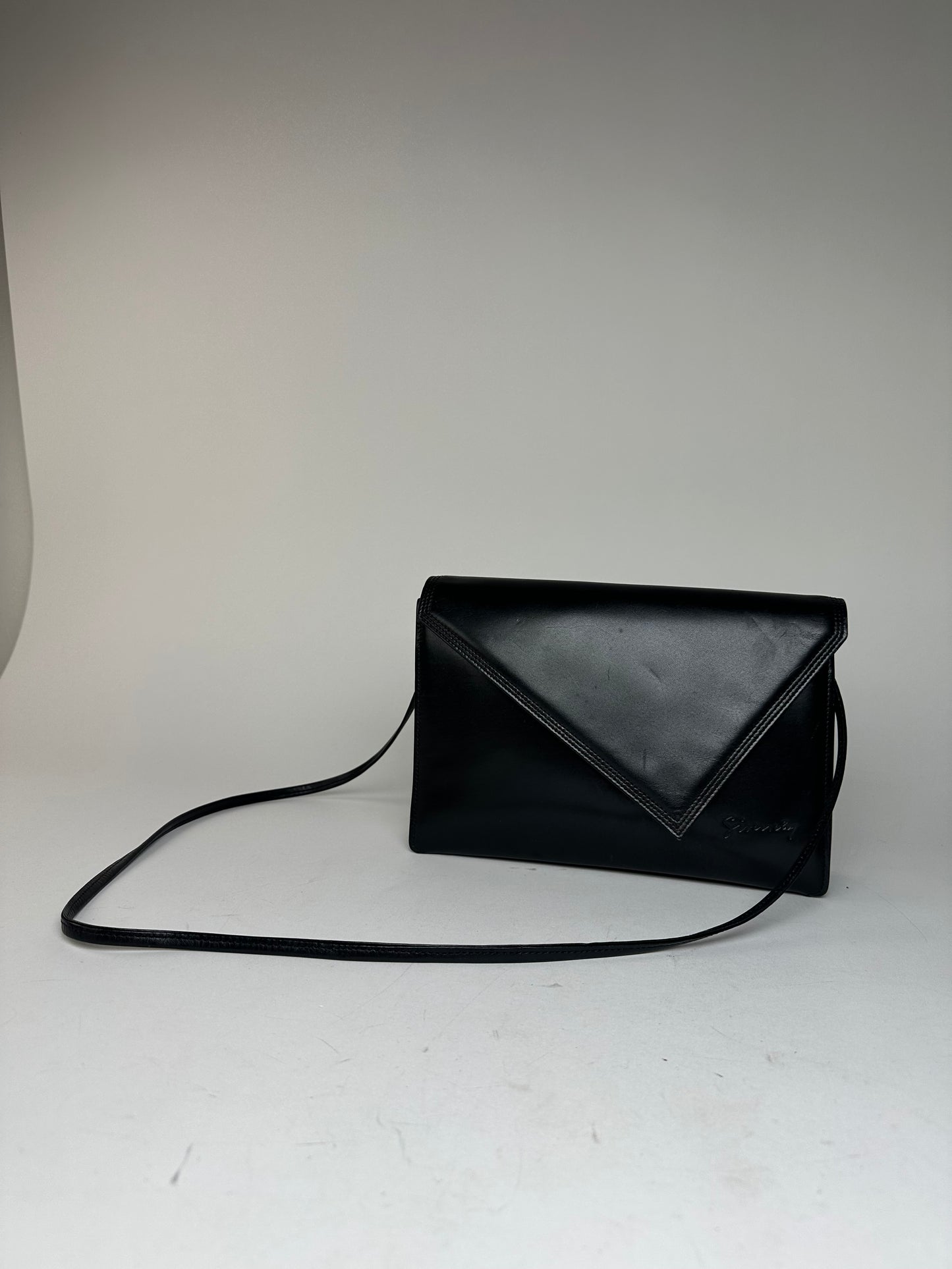 Vintage Givenchy Asymetric Leather Shoulder Bag Black