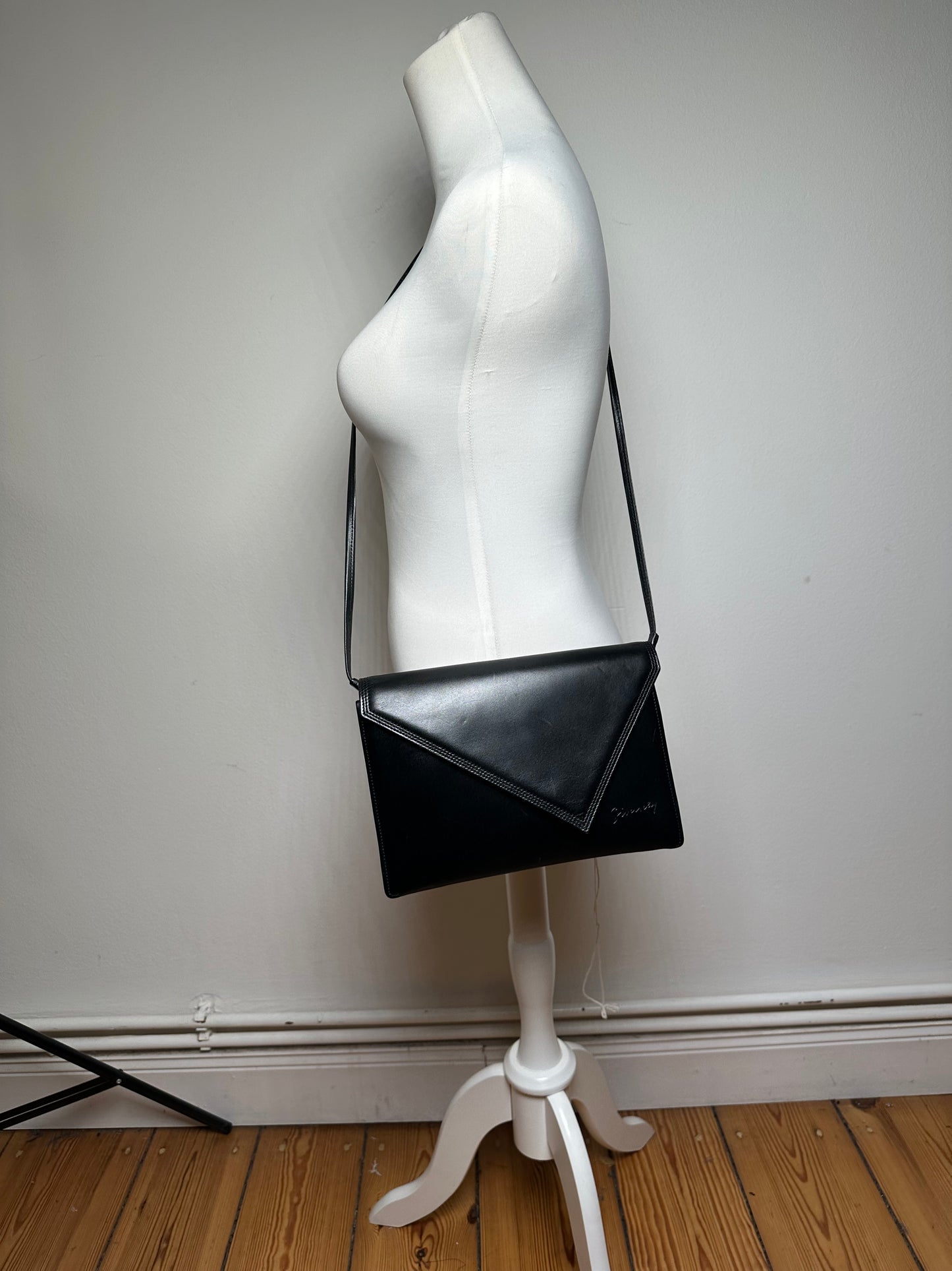 Vintage Givenchy Asymetric Leather Shoulder Bag Black
