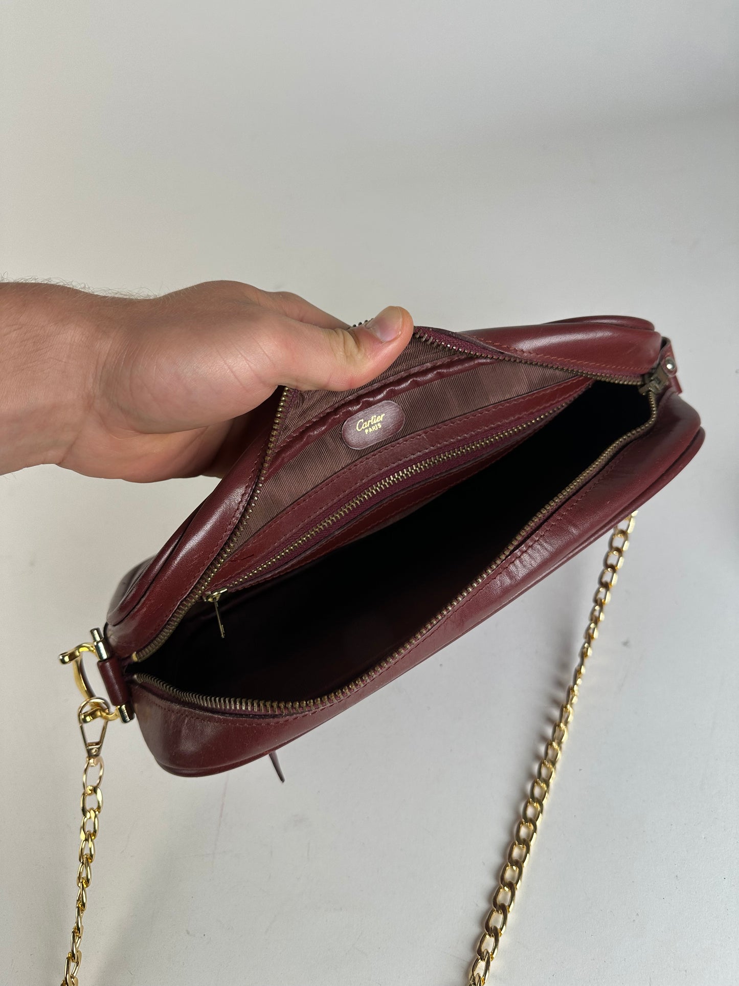 Vintage Cartier Leather Camera Crossbody Bag Bordeaux