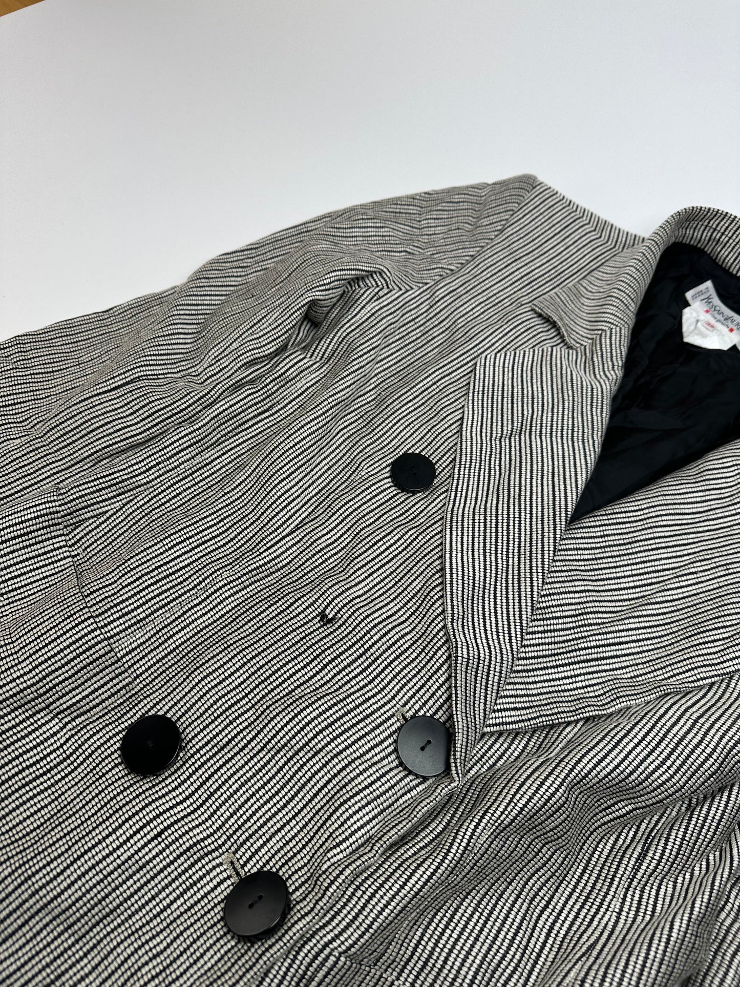 Vintage Yves Saint Laurent Wool Blazer / Short Coat Grey Black M