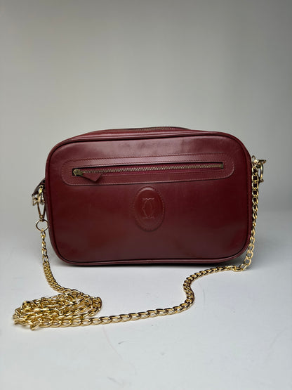 Vintage Cartier Leather Camera Crossbody Bag Bordeaux