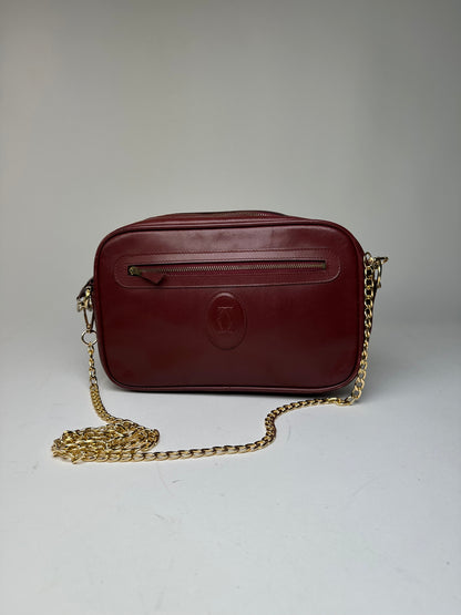 Vintage Cartier Leather Camera Crossbody Bag Bordeaux
