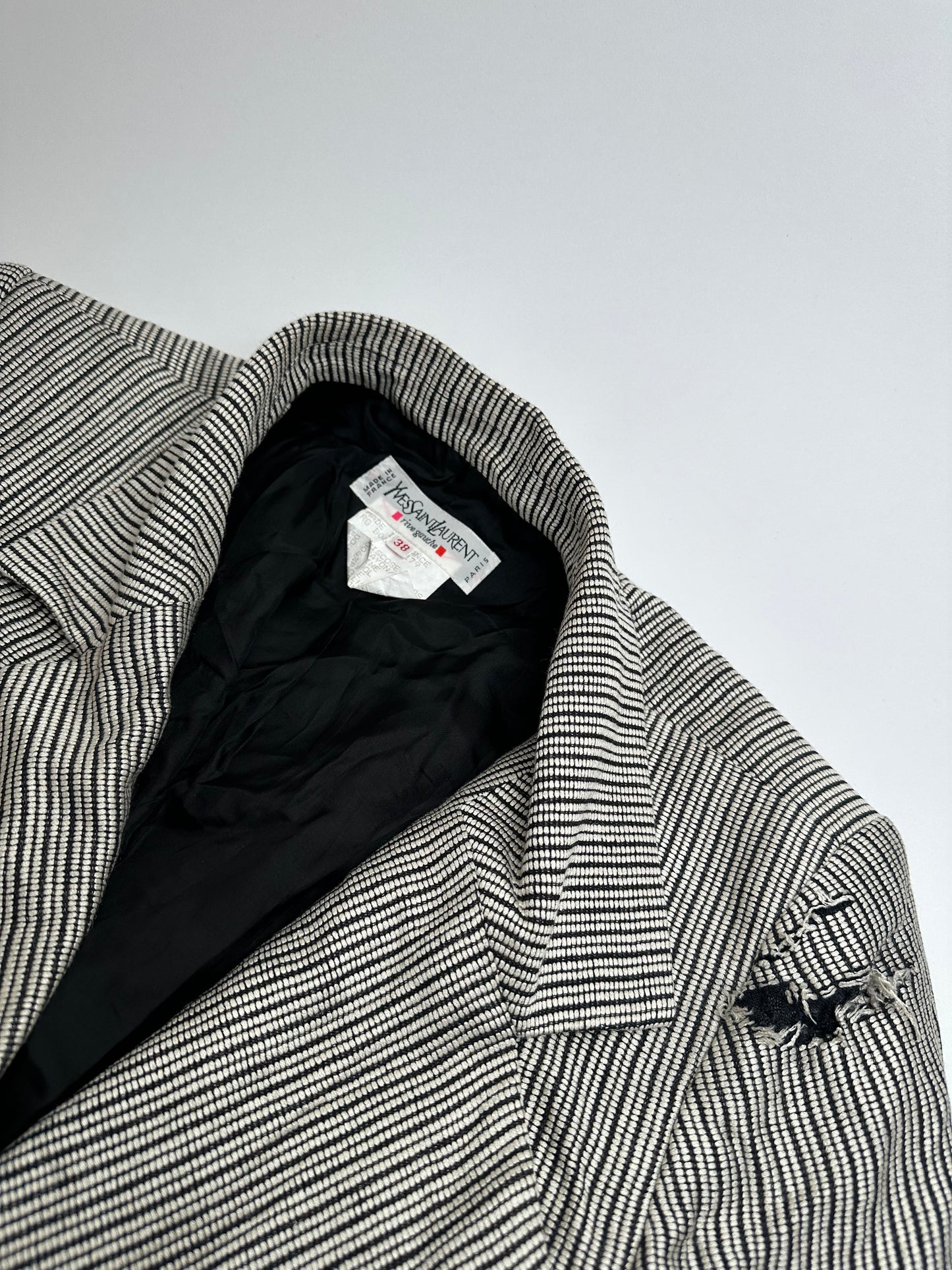 Vintage Yves Saint Laurent Wool Blazer / Short Coat Grey Black M