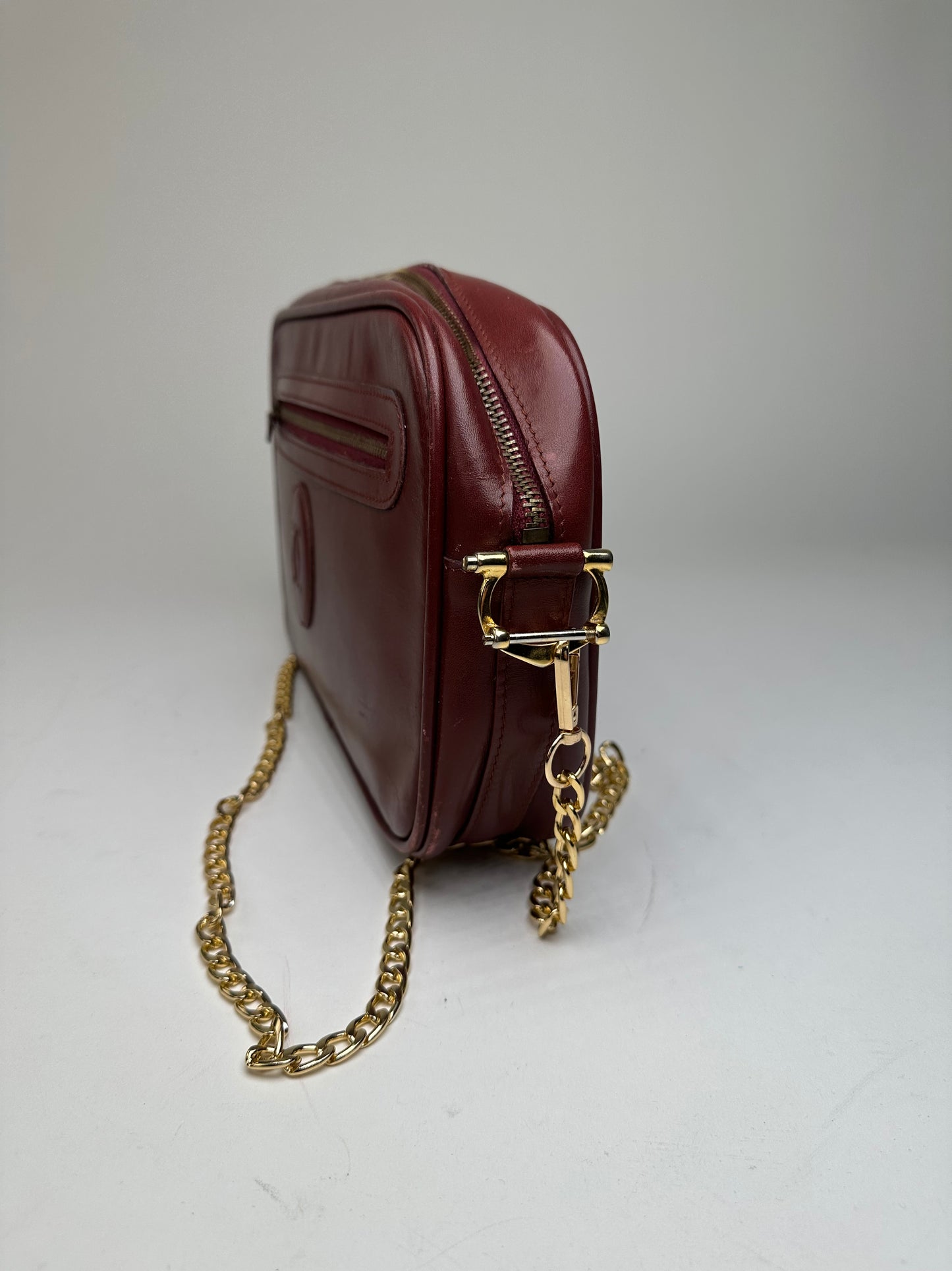 Vintage Cartier Leather Camera Crossbody Bag Bordeaux