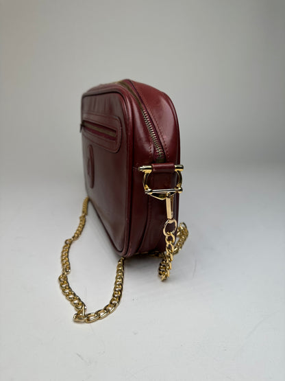 Vintage Cartier Leather Camera Crossbody Bag Bordeaux