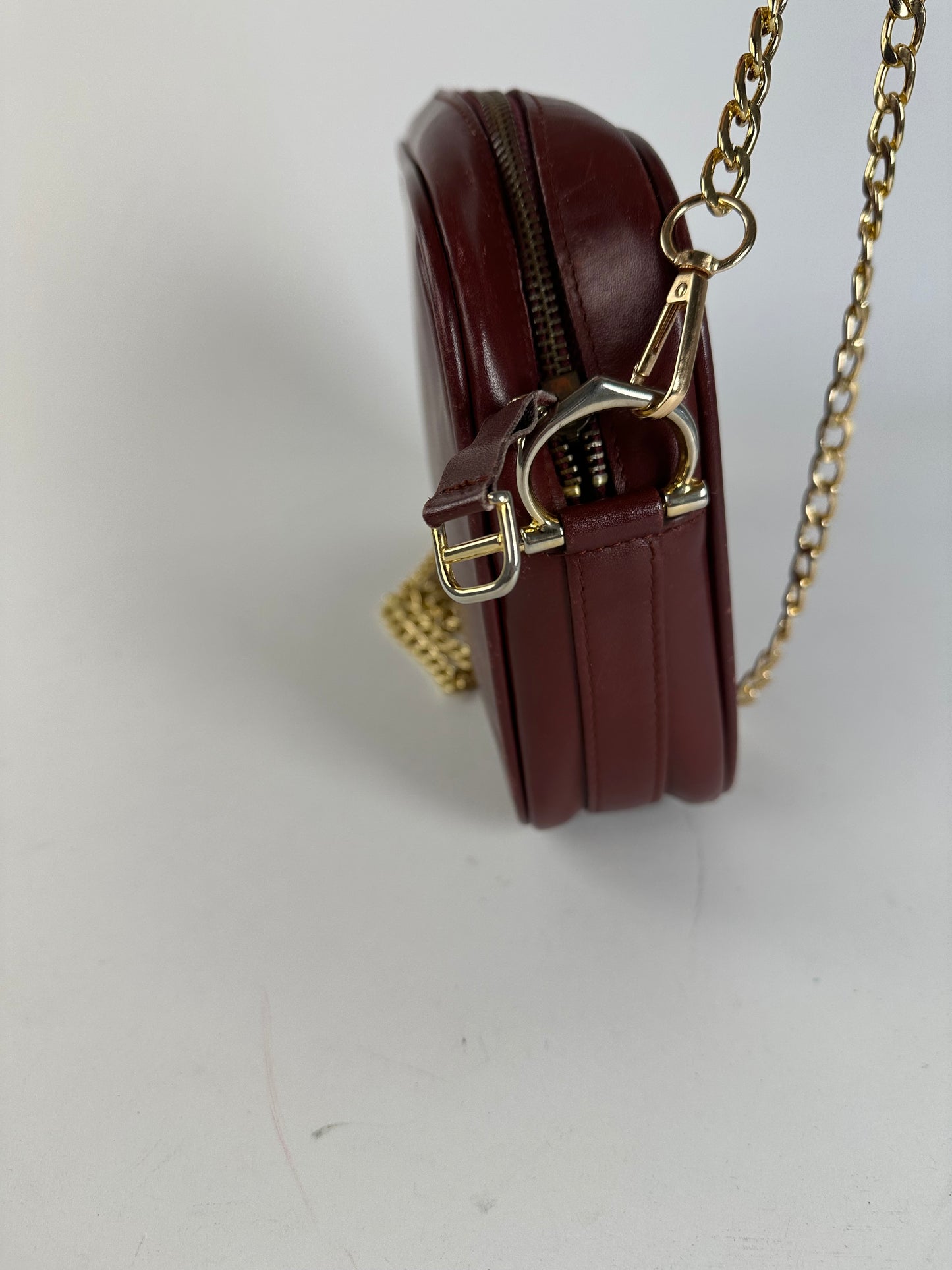 Vintage Cartier Leather Camera Crossbody Bag Bordeaux