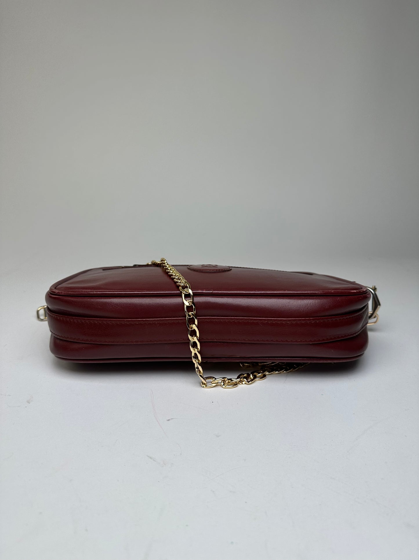 Vintage Cartier Leather Camera Crossbody Bag Bordeaux