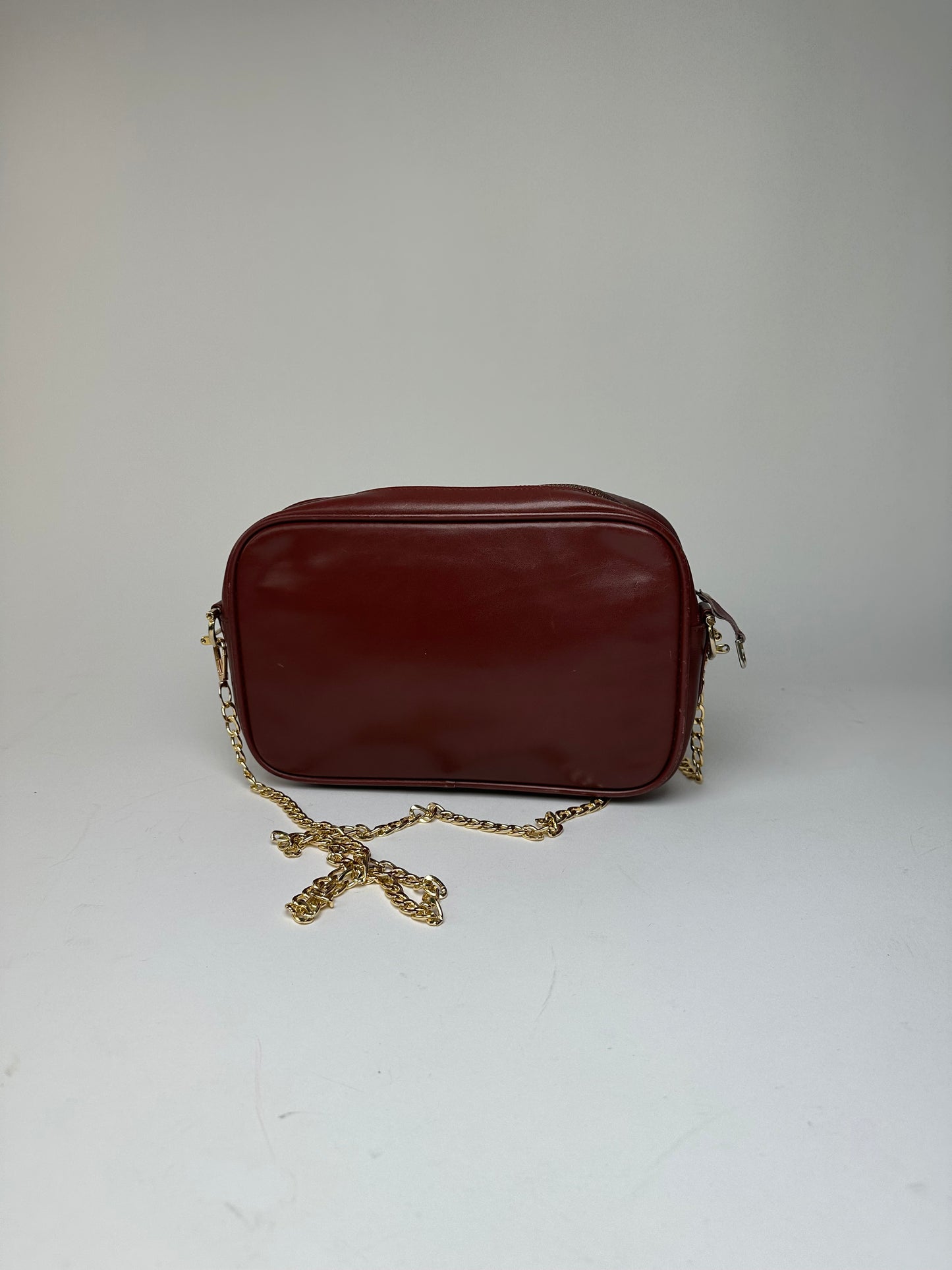 Vintage Cartier Leather Camera Crossbody Bag Bordeaux
