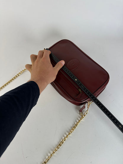 Vintage Cartier Leather Camera Crossbody Bag Bordeaux