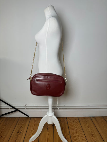Vintage Cartier Leather Camera Crossbody Bag Bordeaux