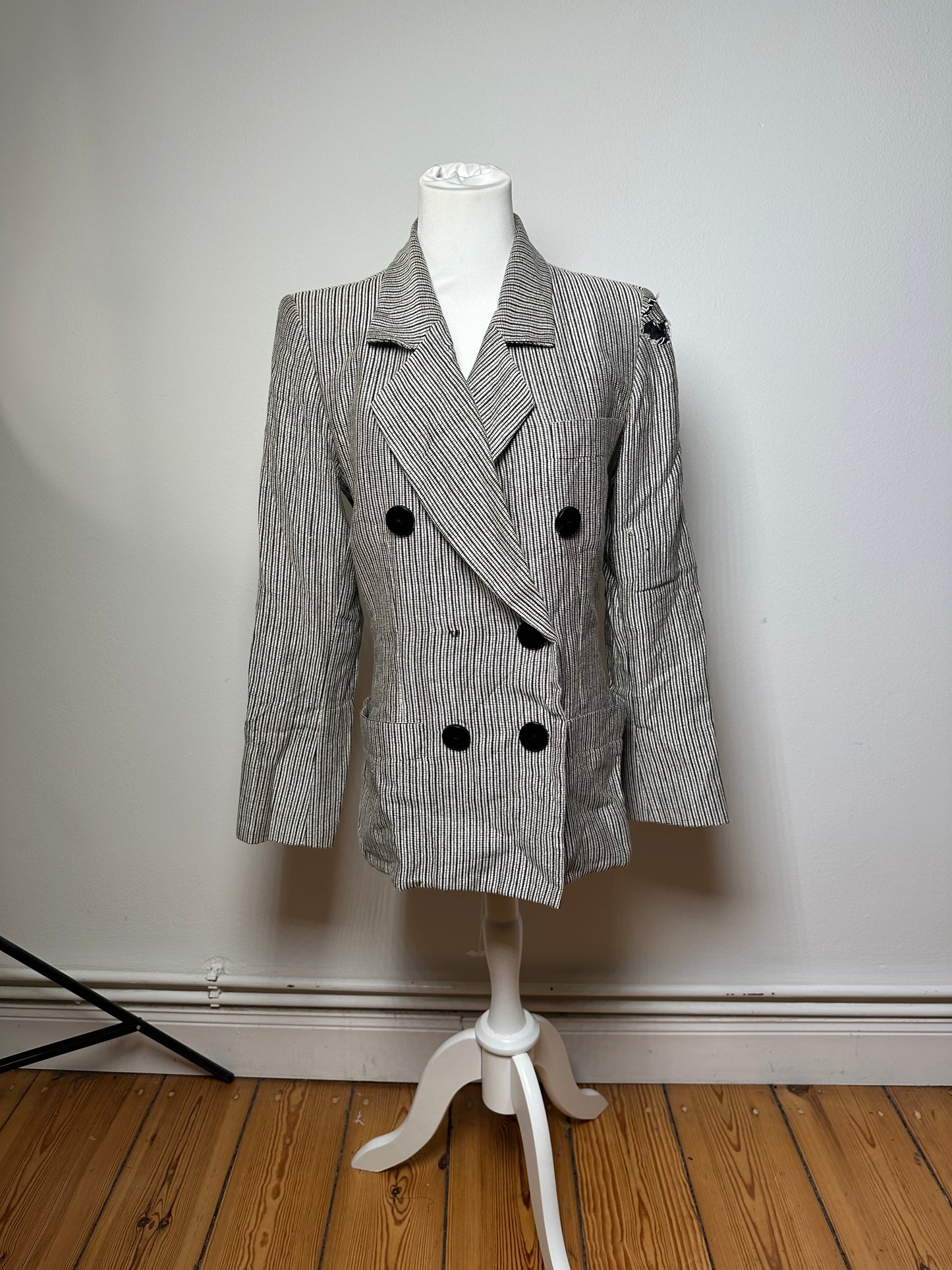 Vintage Yves Saint Laurent Wool Blazer / Short Coat Grey Black M