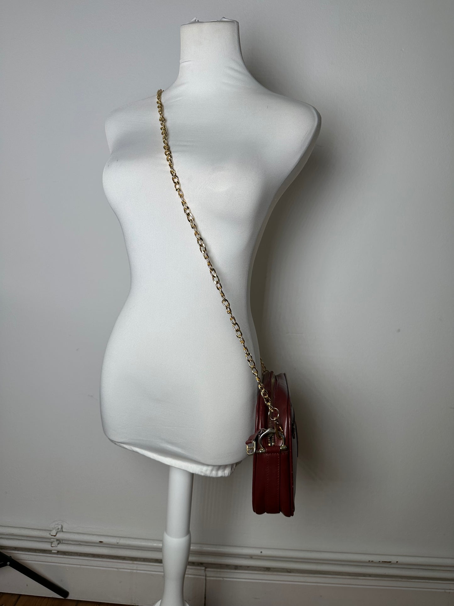 Vintage Cartier Leather Camera Crossbody Bag Bordeaux