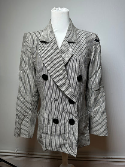 Vintage Yves Saint Laurent Wool Blazer / Short Coat Grey Black M