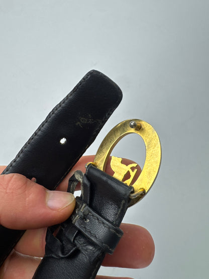 Vintage Celine Paris Carriage Logo Leather Belt Black