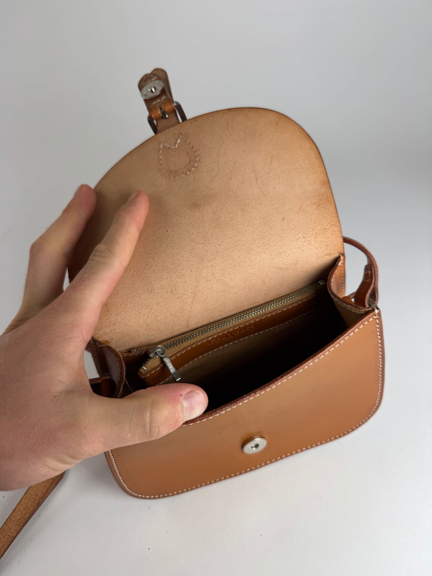 Vintage Courreges Camel Leather Crossbody Bag