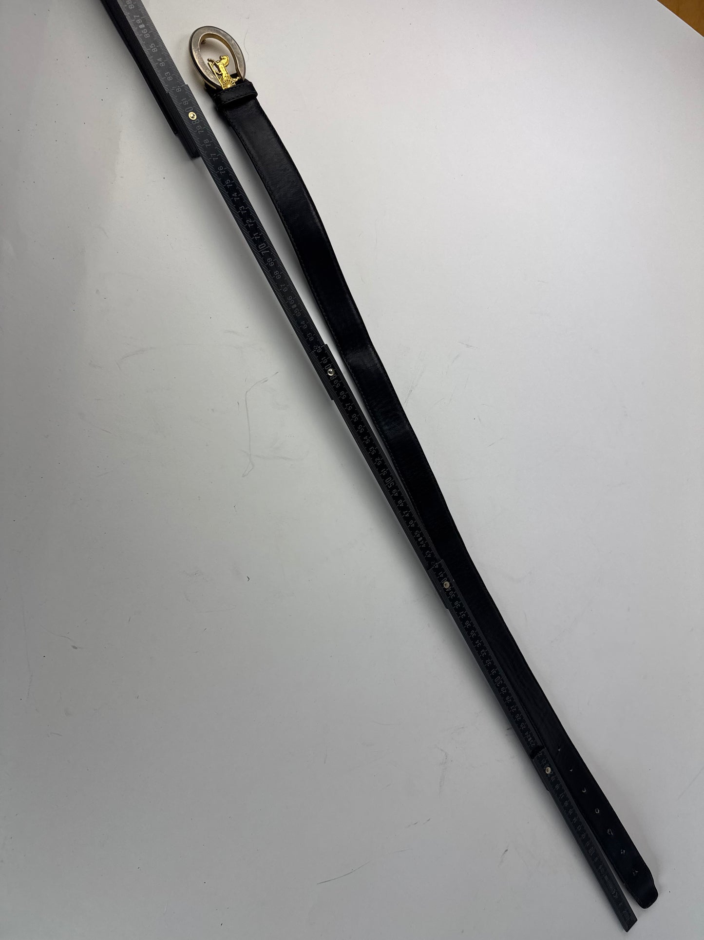 Vintage Celine Paris Carriage Logo Leather Belt Black