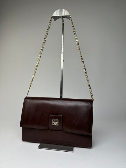 Vintage Givenchy 4G Leather Shoulder Bag Burgundy
