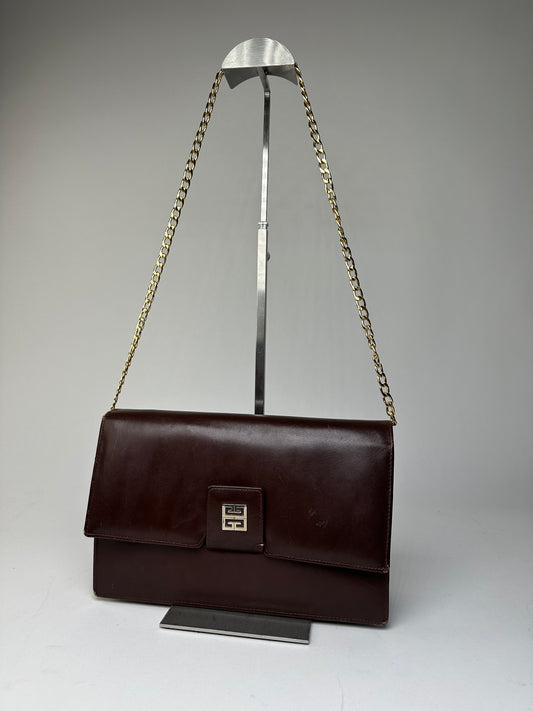 Vintage Givenchy 4G Leather Shoulder Bag Burgundy