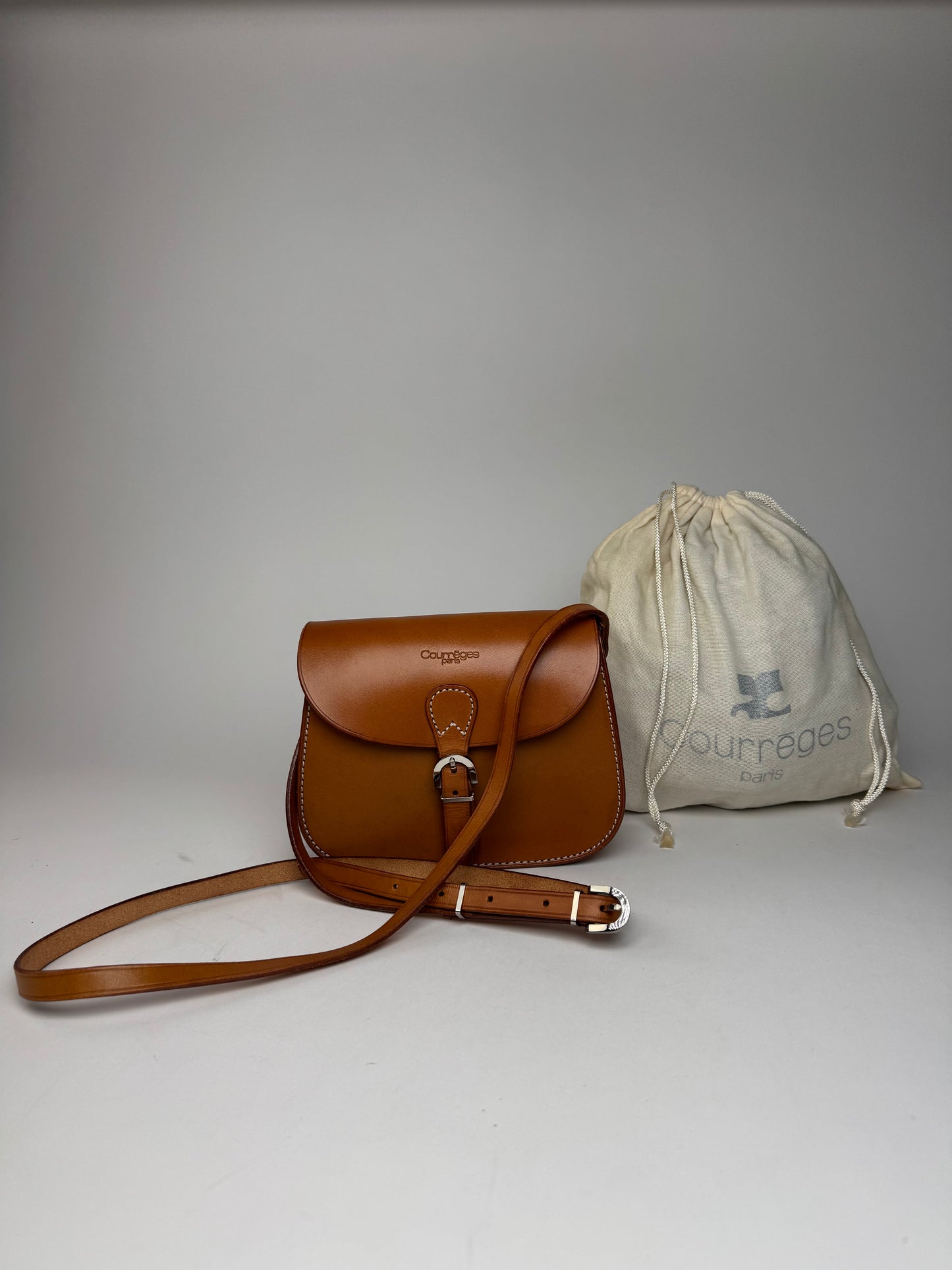Vintage Courreges Camel Leather Crossbody Bag