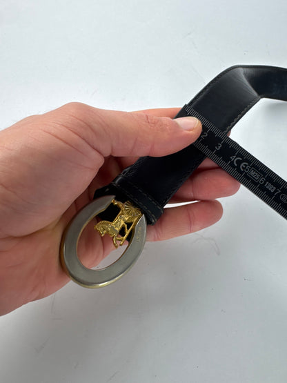 Vintage Celine Paris Carriage Logo Leather Belt Black