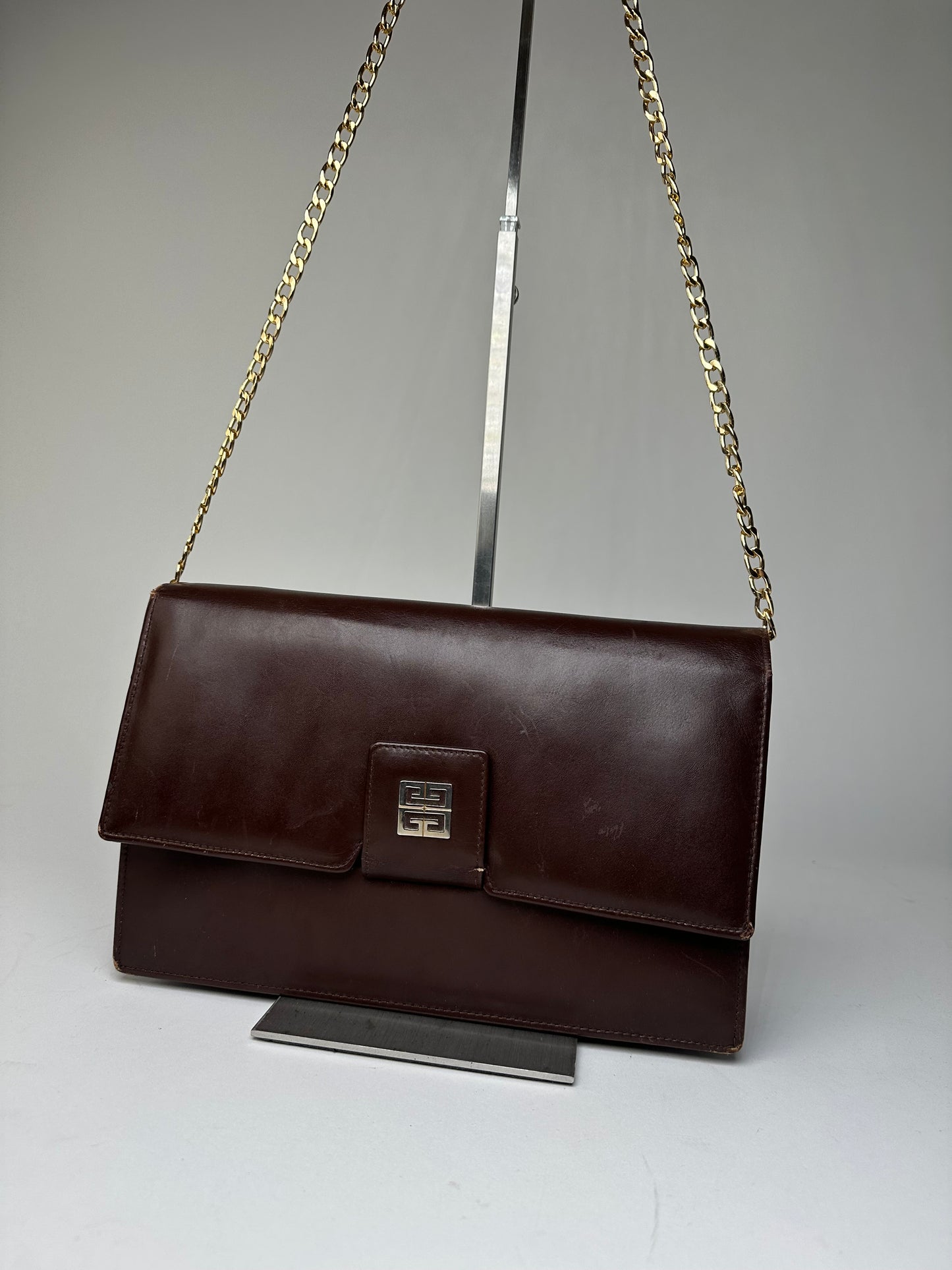 Vintage Givenchy 4G Leather Shoulder Bag Burgundy