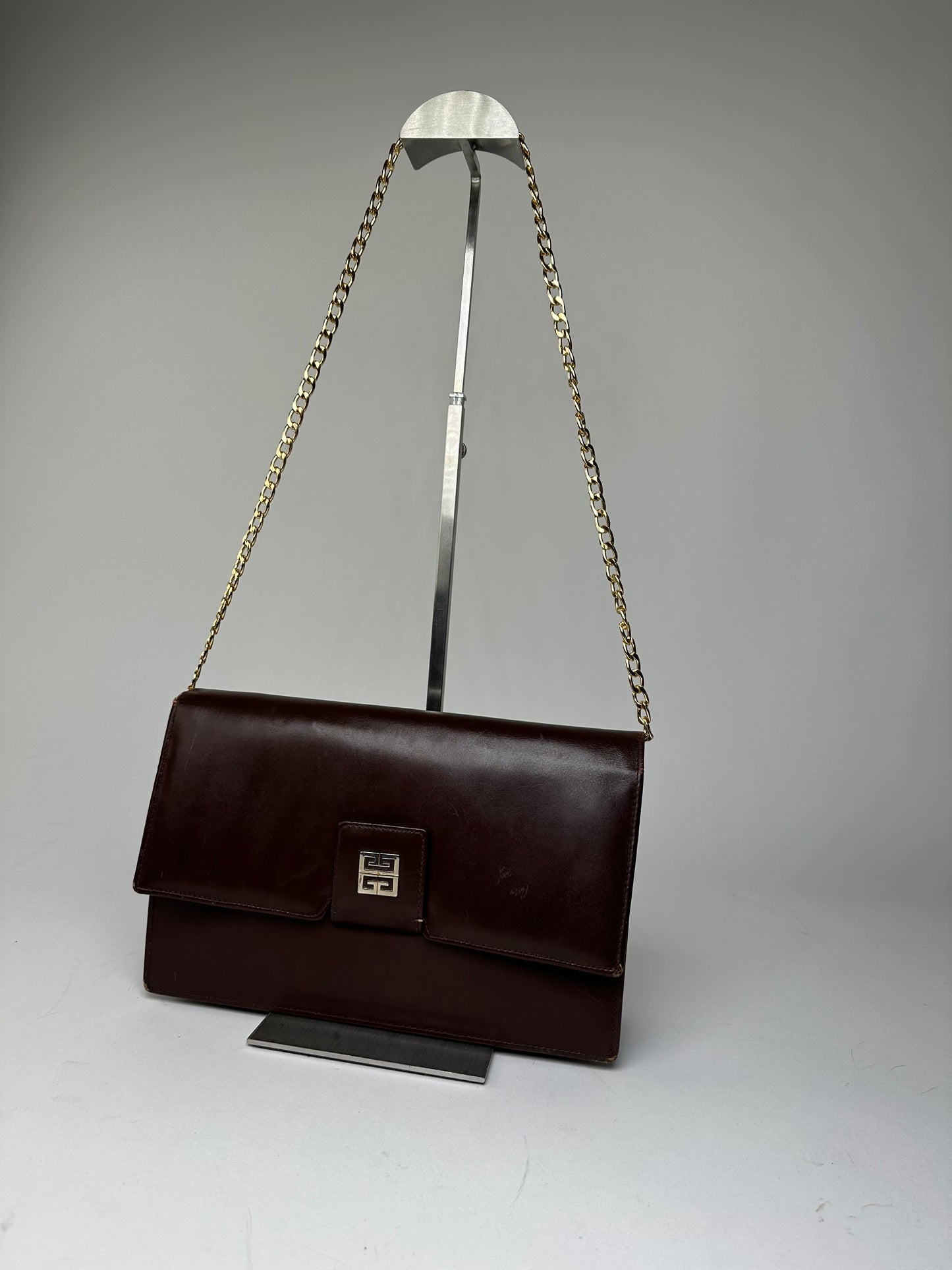 Vintage Givenchy 4G Leather Shoulder Bag Burgundy