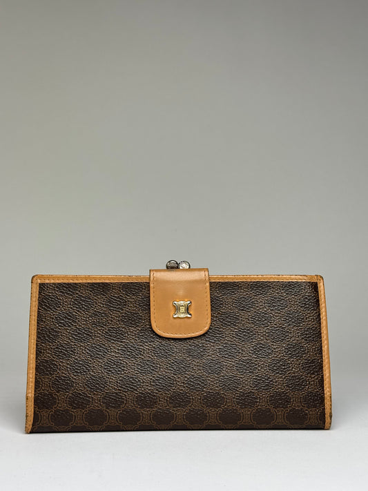 Vintage Celine Coated Canvas Bifold Wallet Dark Brown Tan