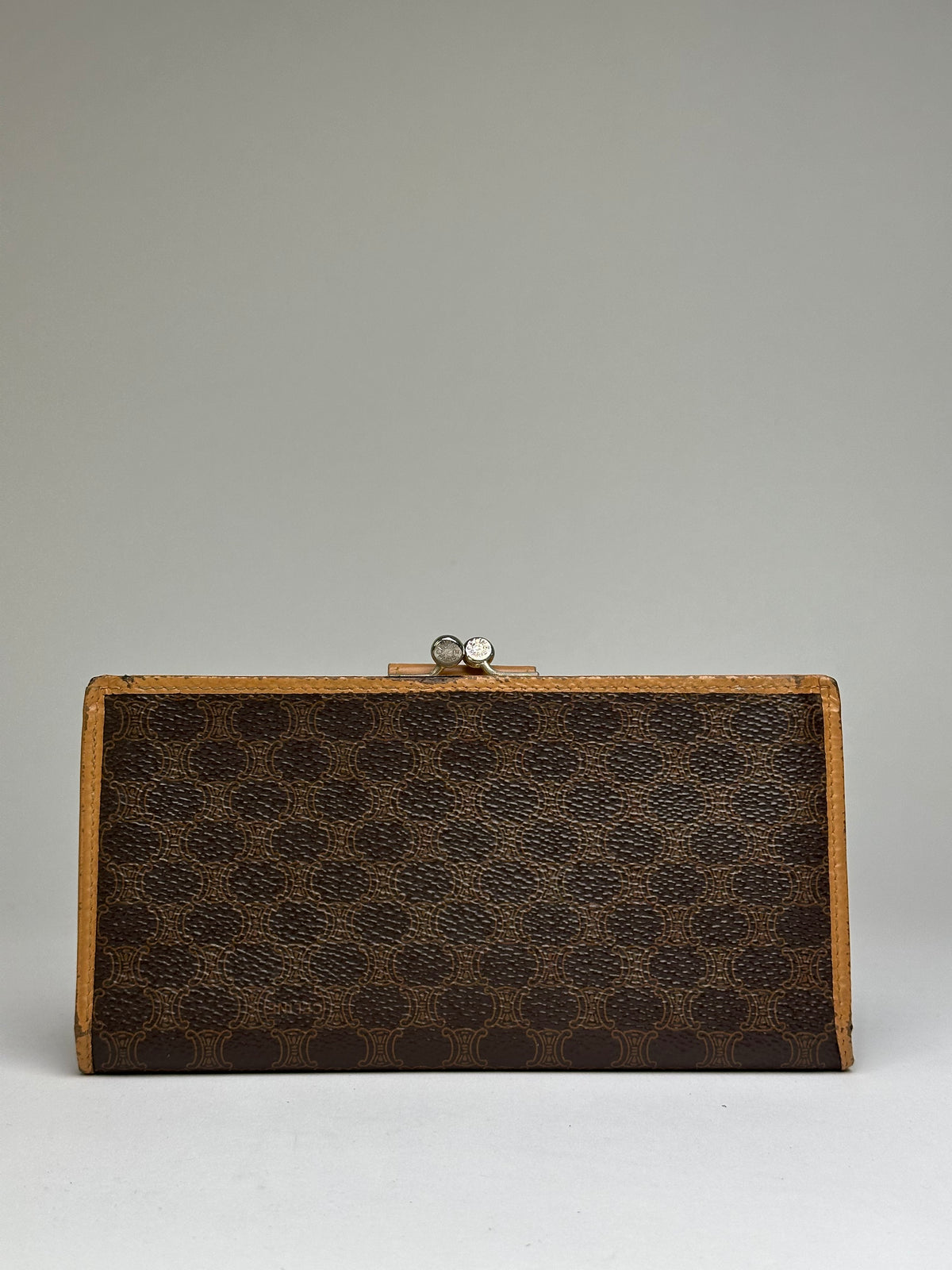 Vintage Celine Coated Canvas Bifold Wallet Dark Brown Tan