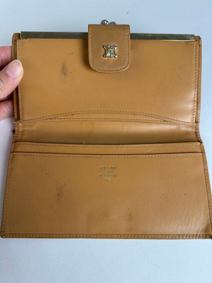 Vintage Celine Coated Canvas Bifold Wallet Dark Brown Tan