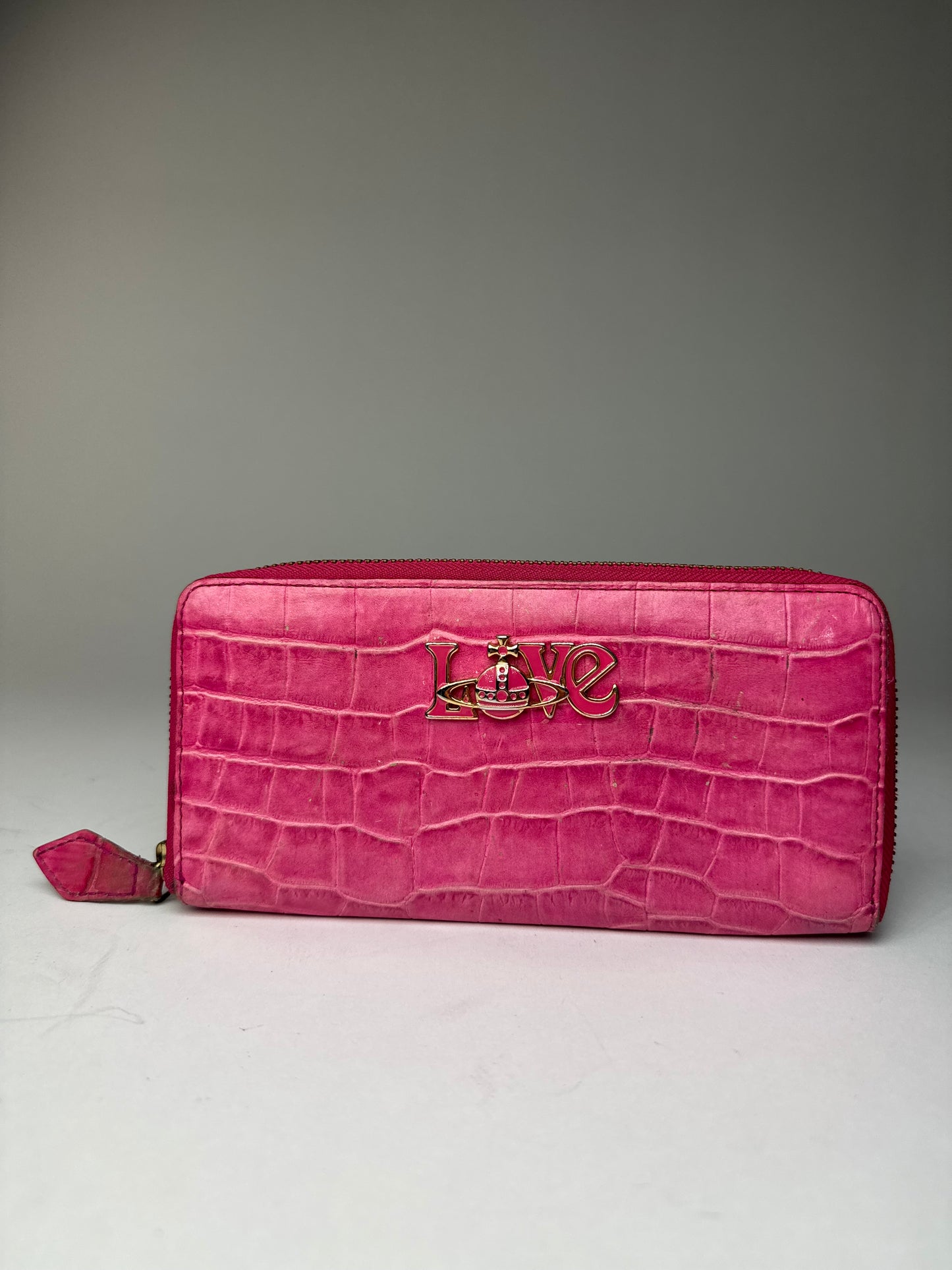 Vintage Vivienne Westwood Leather Zippy Crocodile Emblossed Leather Wallet Pink