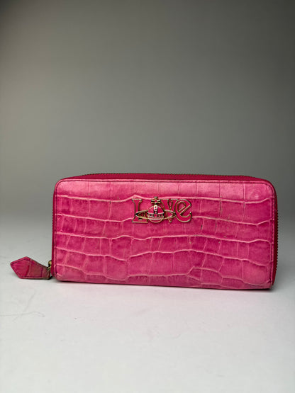 Vintage Vivienne Westwood Leather Zippy Crocodile Emblossed Leather Wallet Pink