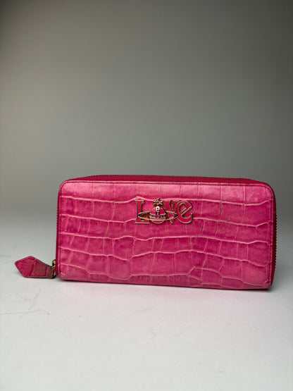 Vintage Vivienne Westwood Leather Zippy Crocodile Emblossed Leather Wallet Pink