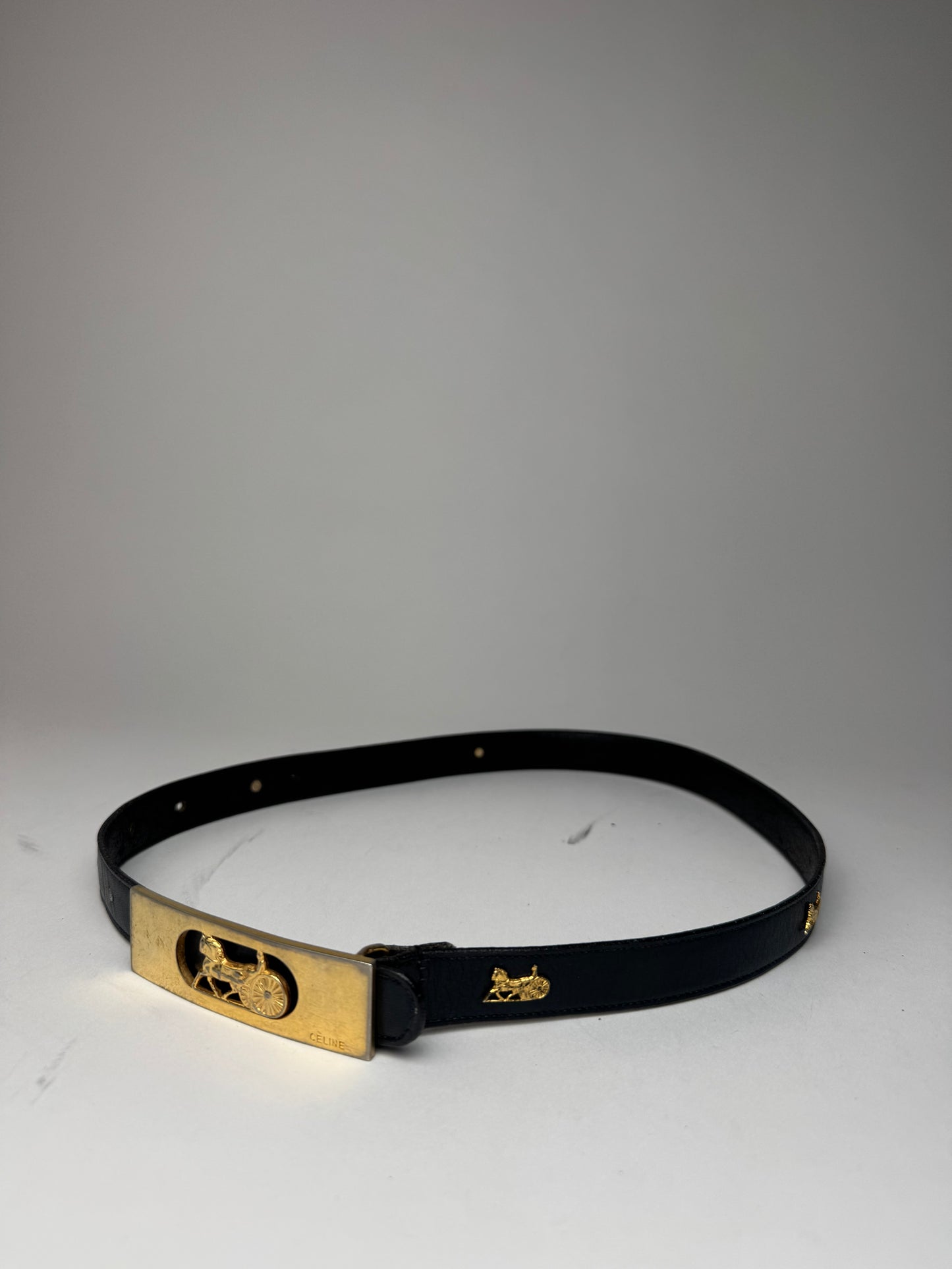 Vintage Celine Carriage Logo Leather belt black
