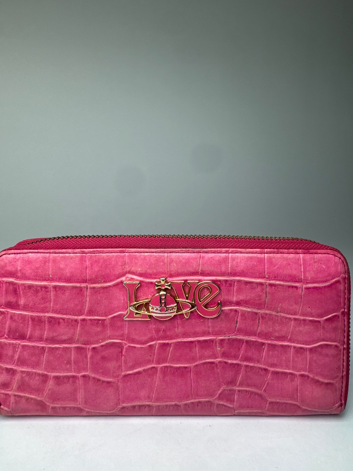 Vintage Vivienne Westwood Leather Zippy Crocodile Emblossed Leather Wallet Pink