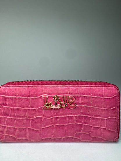 Vintage Vivienne Westwood Leather Zippy Crocodile Emblossed Leather Wallet Pink