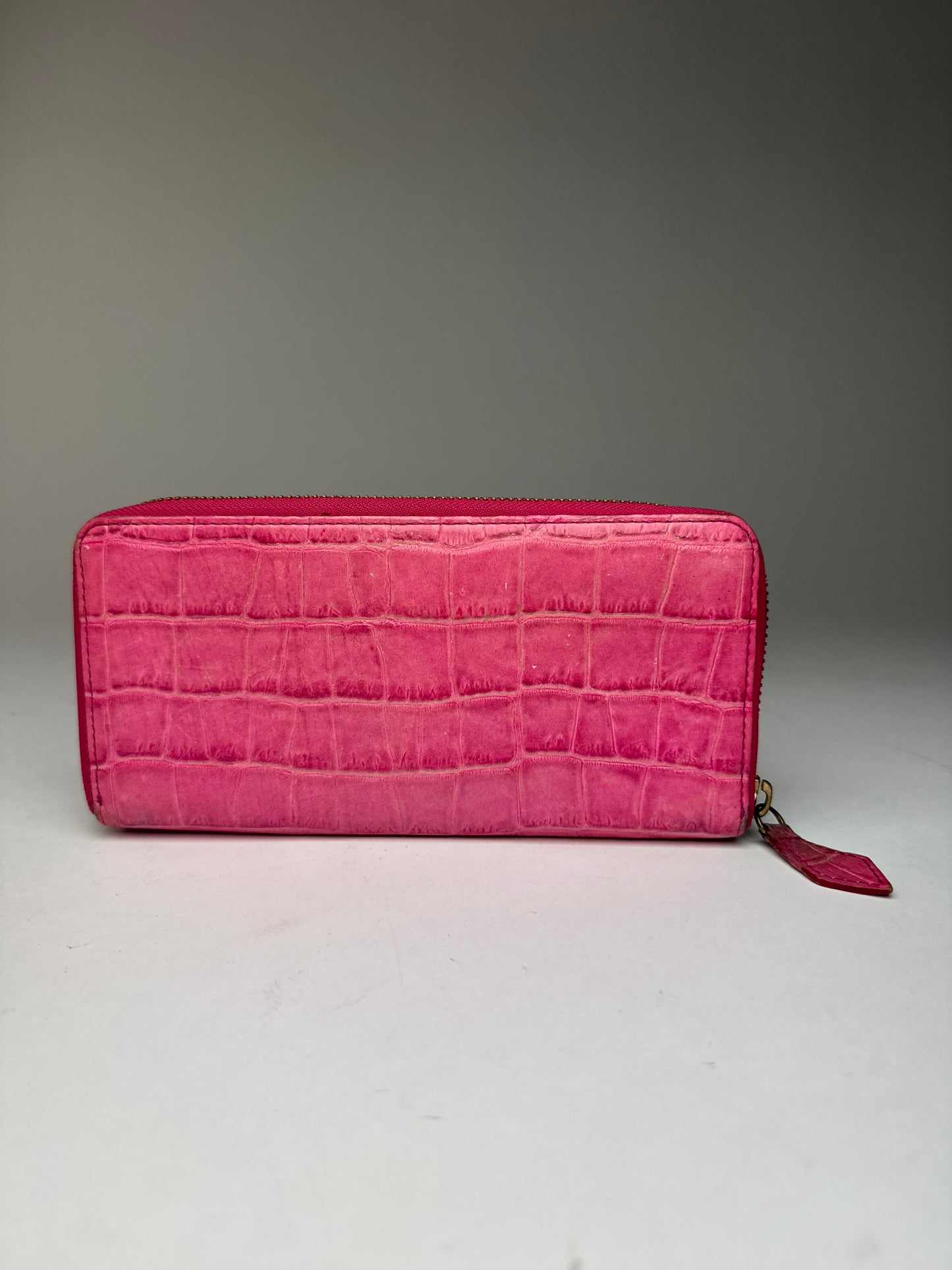 Vintage Vivienne Westwood Leather Zippy Crocodile Emblossed Leather Wallet Pink