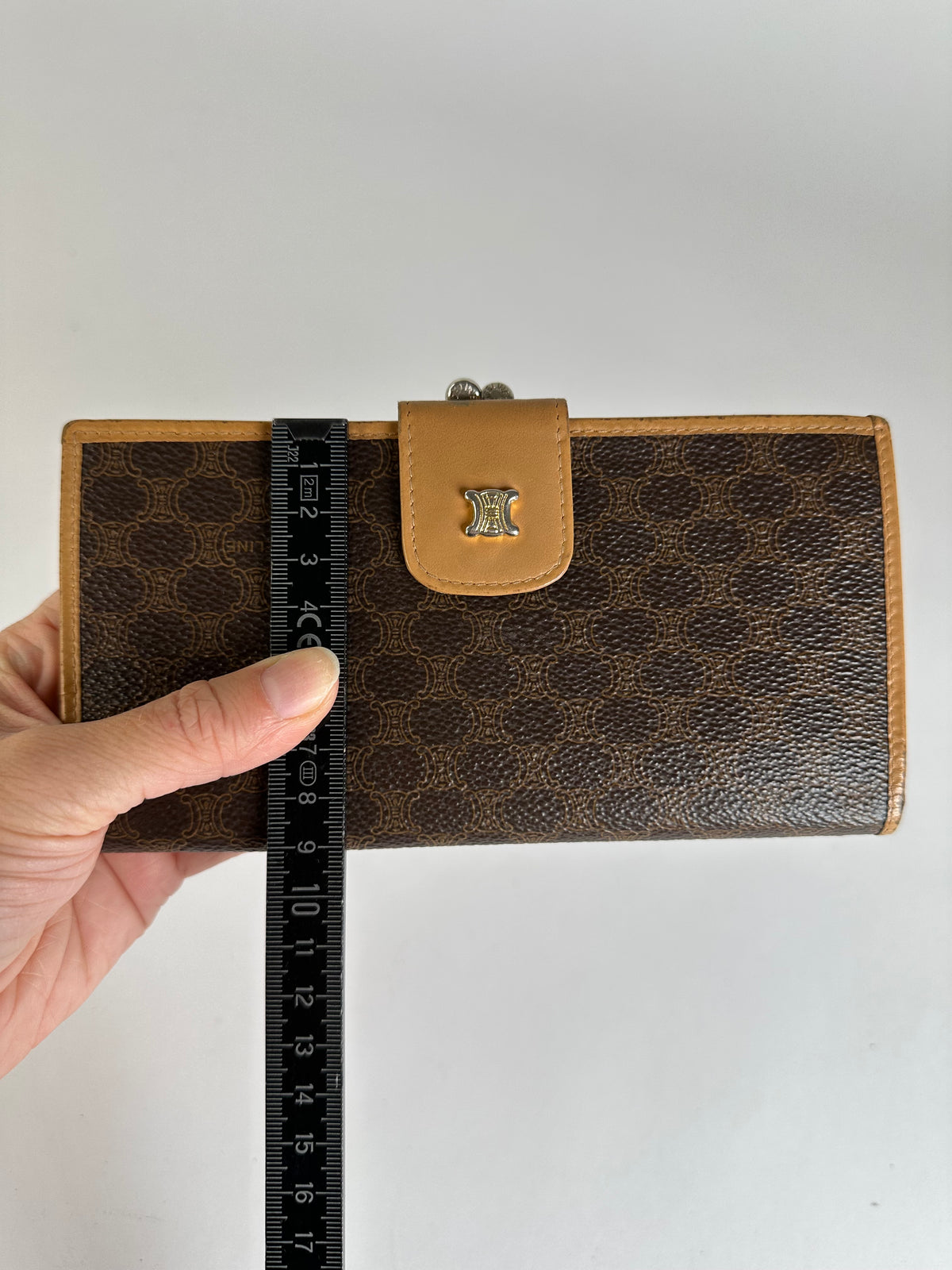 Vintage Celine Coated Canvas Bifold Wallet Dark Brown Tan