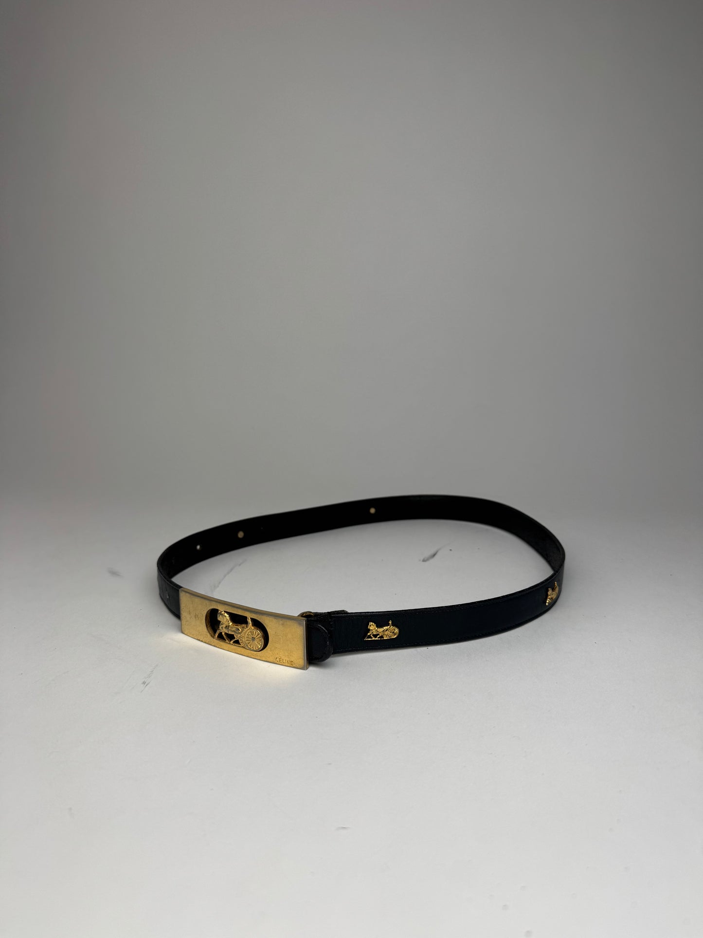 Vintage Celine Carriage Logo Leather belt black