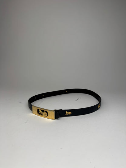 Vintage Celine Carriage Logo Leather belt black