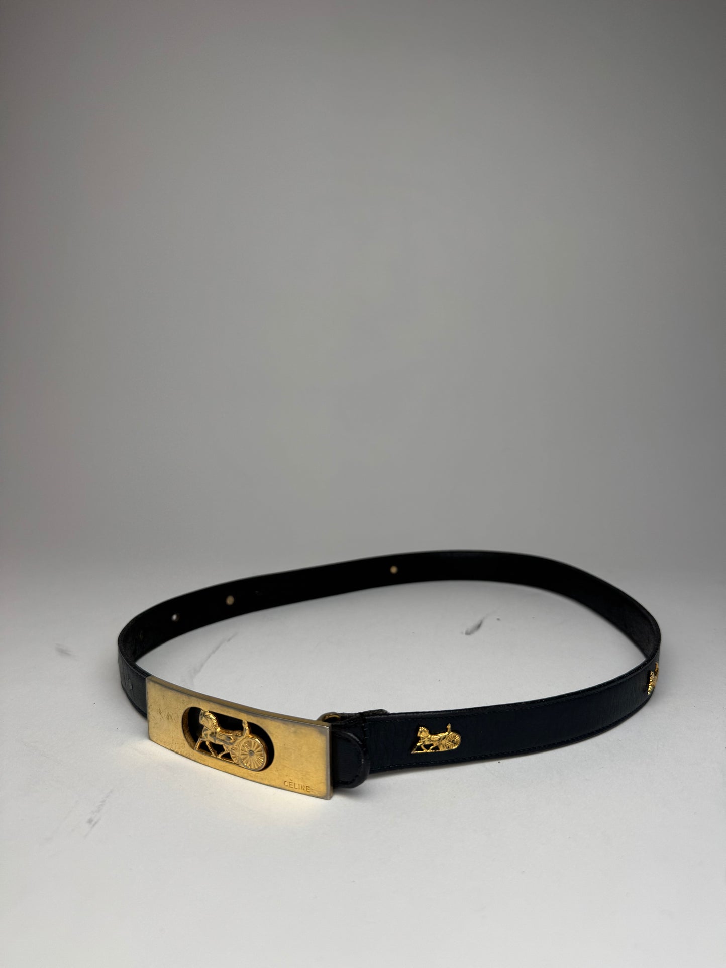 Vintage Celine Carriage Logo Leather belt black