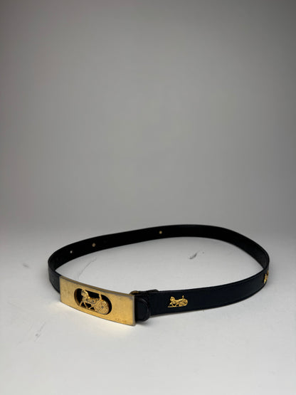 Vintage Celine Carriage Logo Leather belt black
