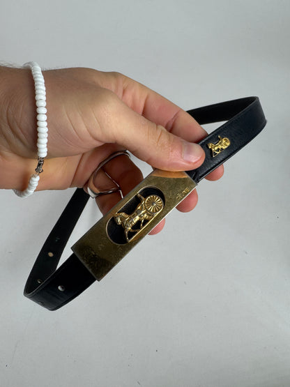 Vintage Celine Carriage Logo Leather belt black