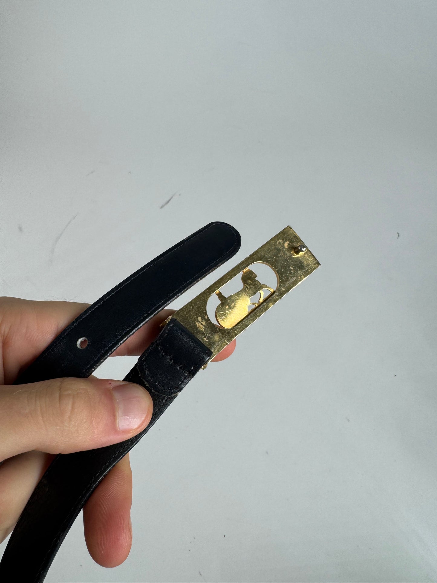 Vintage Celine Carriage Logo Leather belt black