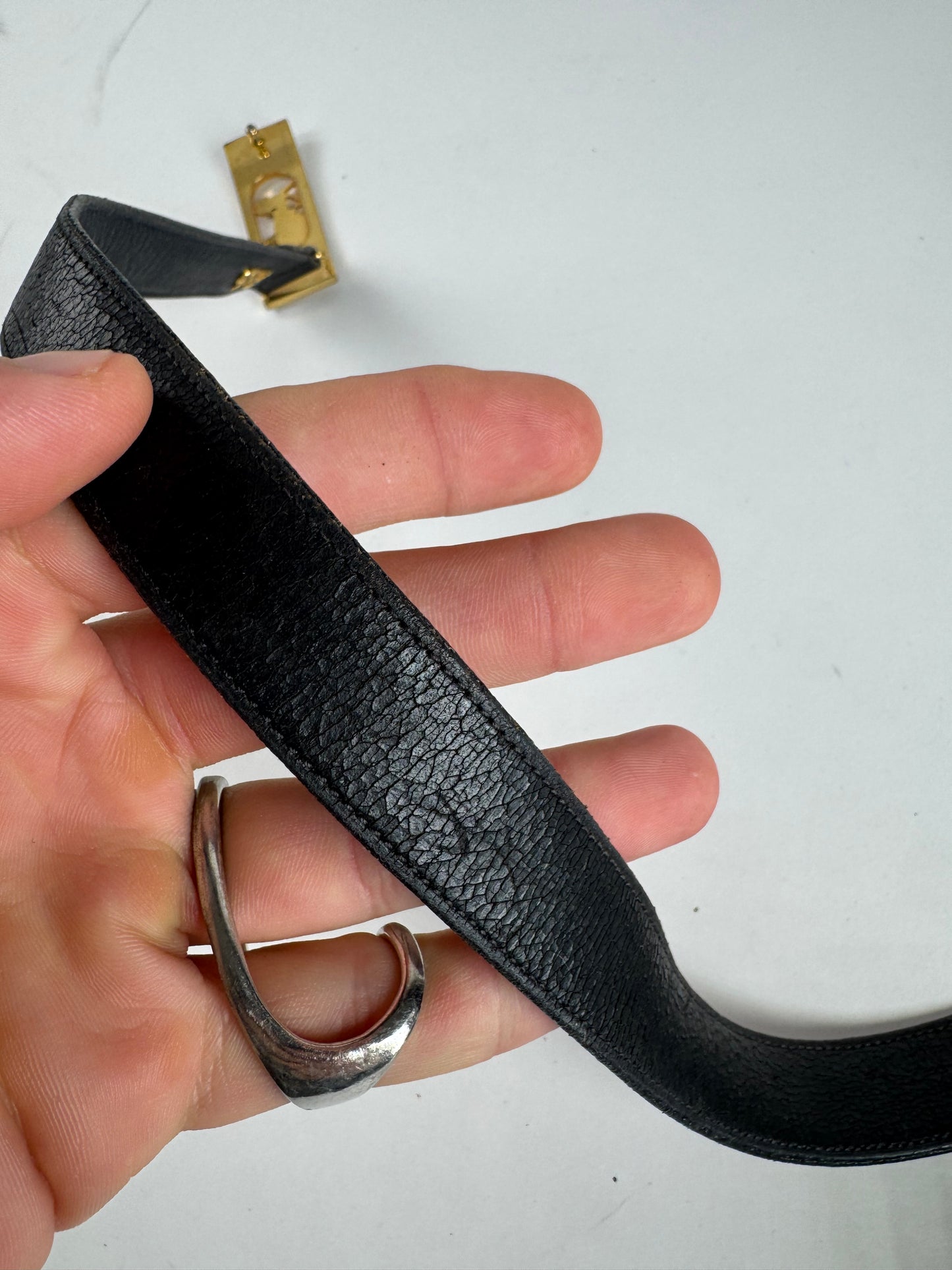 Vintage Celine Carriage Logo Leather belt black