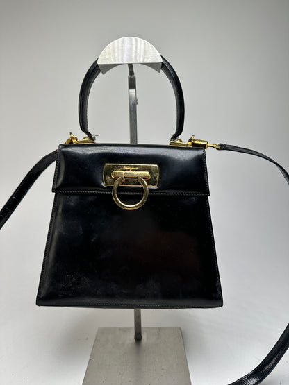 Vintage Salvatore Ferragamo 2Way Patent Leather Handbag Black